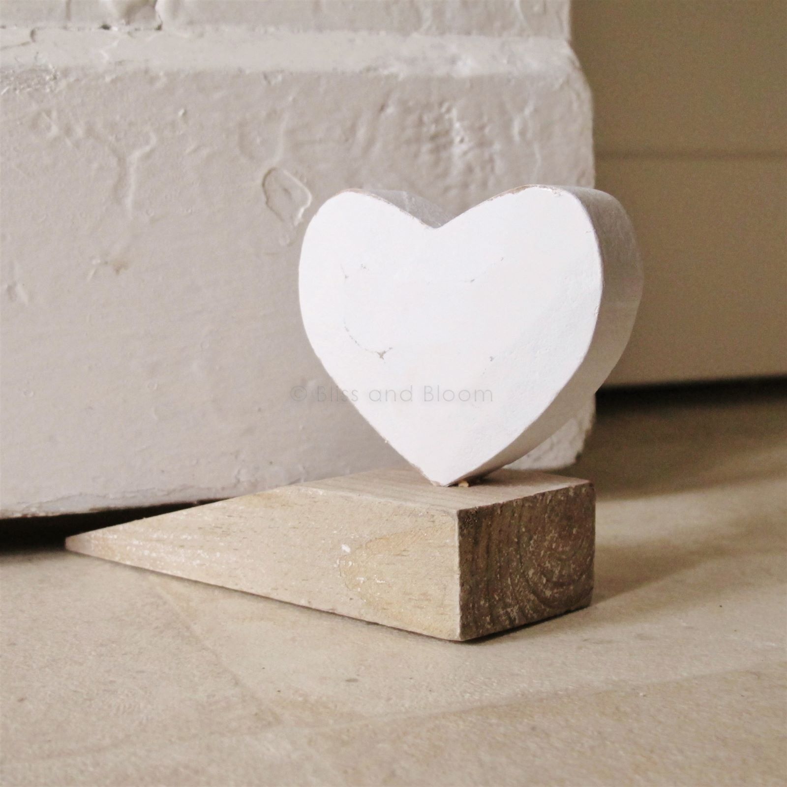 White heart wooden door stop Bliss and Bloom